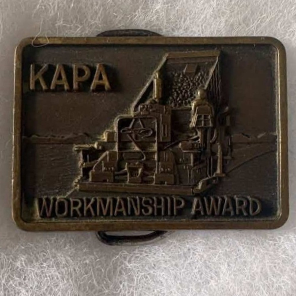 Vintage KAPA Workmanship Award Belt Buckle Bronze Tone Industrial Machinery